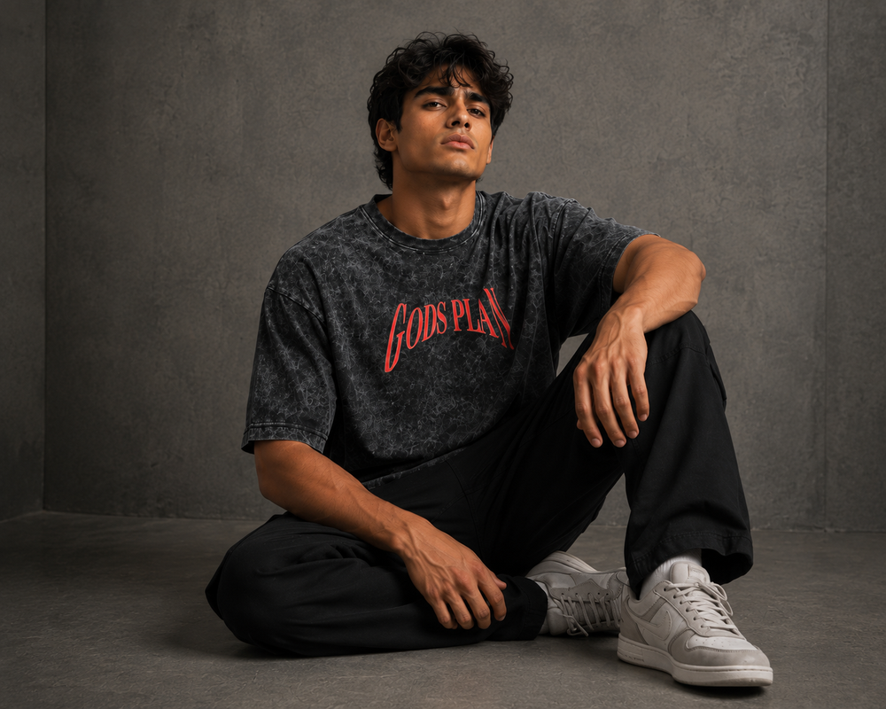 God's plan essential oversized Acidwash Tshirt