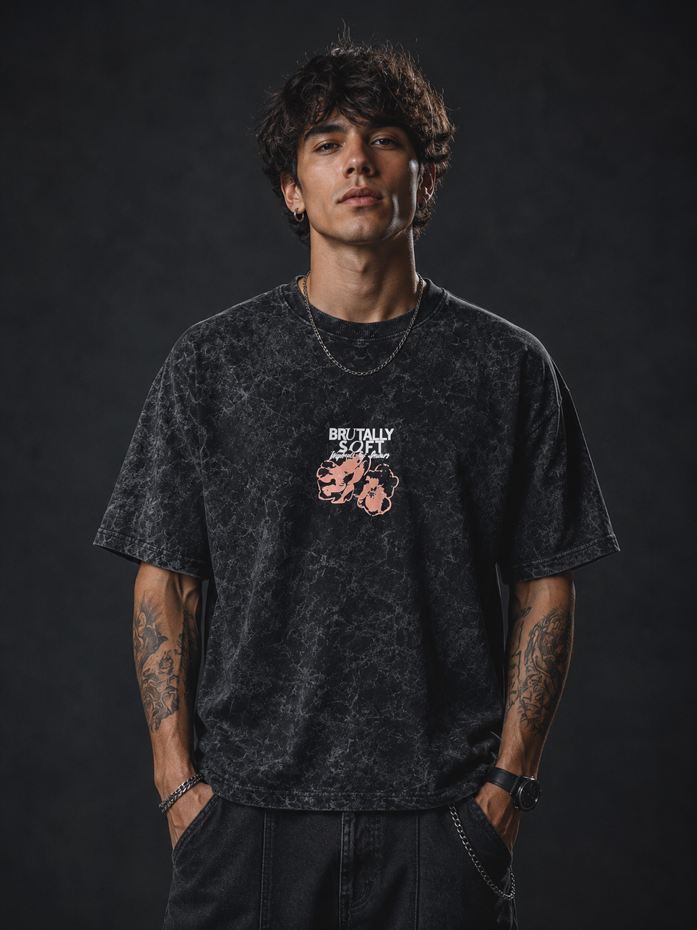 Black oversized acid wash T- shirt