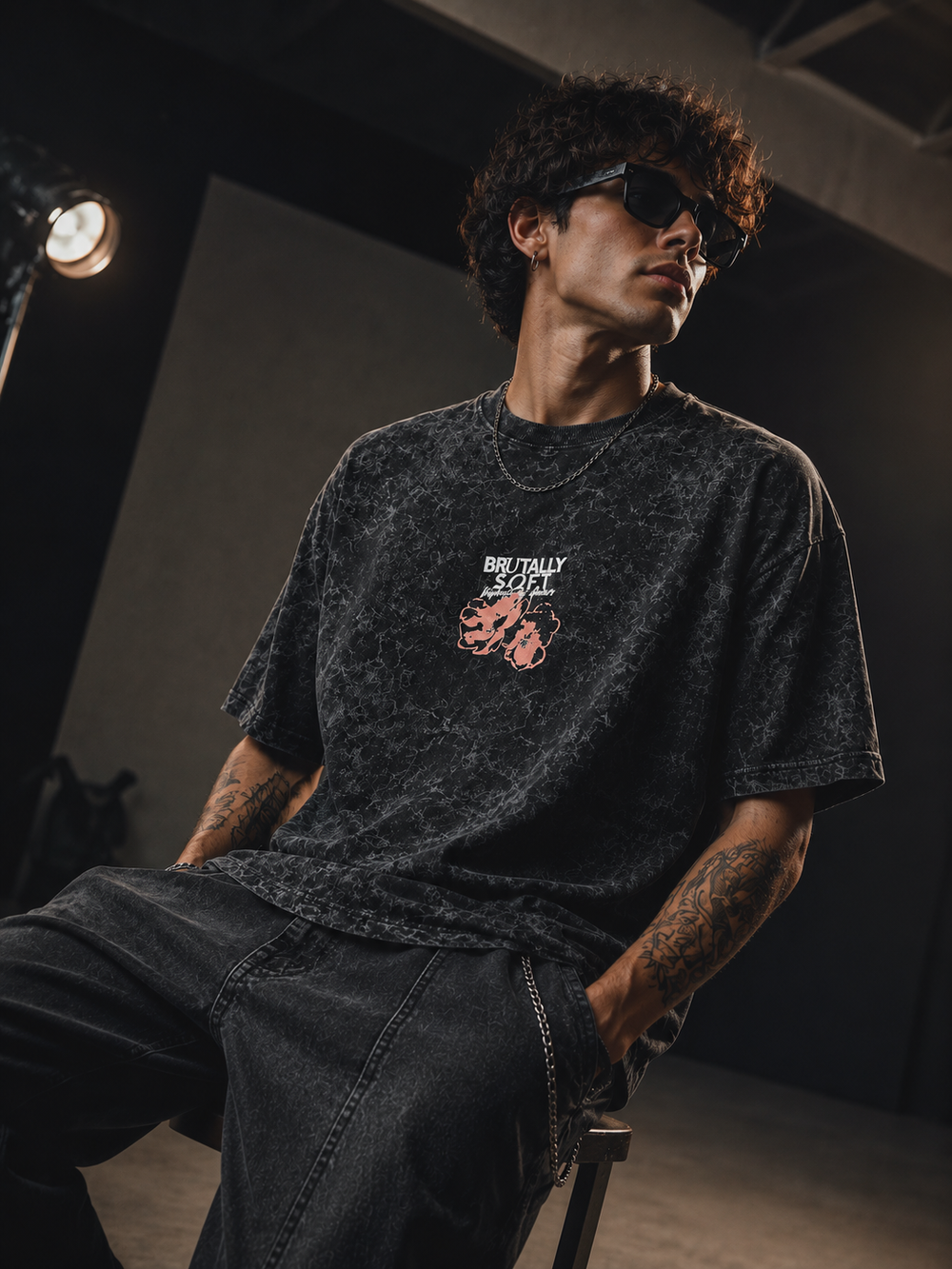 Black oversized acid wash T- shirt